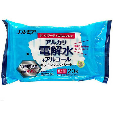 【JPGO】特價-日本製 廚房用 電解水+酒精 清潔濕紙巾 20枚入