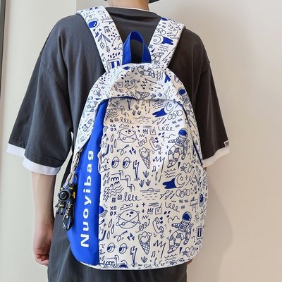 中點書包男大學生小眾設計感大容量涂鴉雙肩背包女16寸電腦旅行包~特價#促銷 #現貨