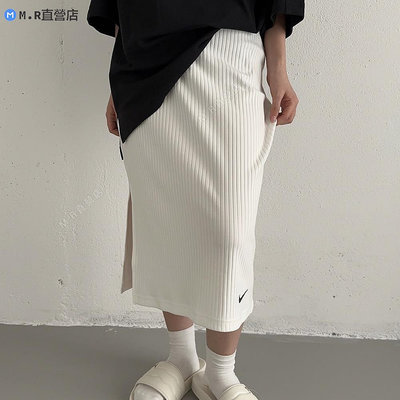 Nike 耐吉 G Sportswear 休閑運動半身裙女子高腰羅紋針織裙 DV7957-010-100