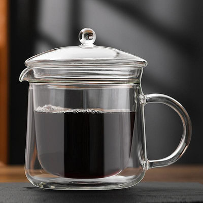 廠家出貨雙層玻璃壺大號分享壺大容量沖咖啡壺耐熱防燙帶蓋泡花茶壺公道杯