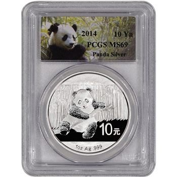 中國 紀念幣 2014 PCGS MS69 熊貓銀幣-熊貓標籤 原廠