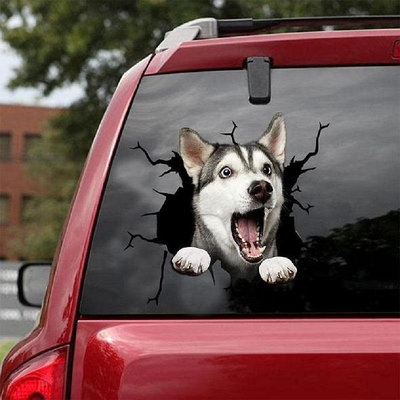 爆款可愛小狗動物3D鬥牛犬破洞破窗汽車後窗貼紙
