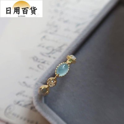 日本agete同款天然海藍寶月光石拉長石水晶羅馬玻璃S925純銀戒指-欣晴百貨