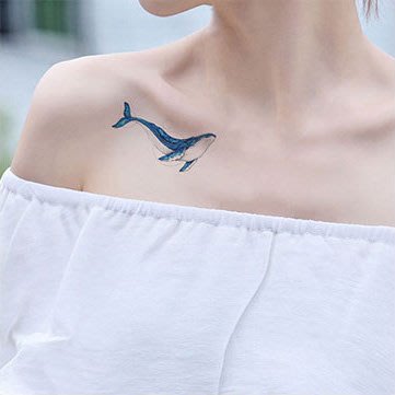 【萌古屋】藍色鯨魚 - 男女防水紋身貼紙刺青貼紙 RC-507