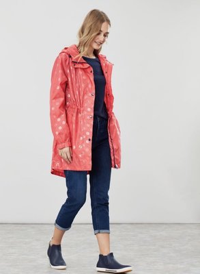 Miolla 英國品牌Joules 淺紅色透明圓點防風防水薄款收腰好收納中長款外套