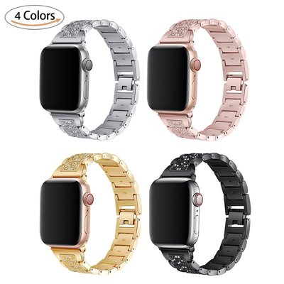 適用蘋果手表iwatch三珠鑲鉆表帶 apple watch4金屬不銹鋼表帶正品促銷