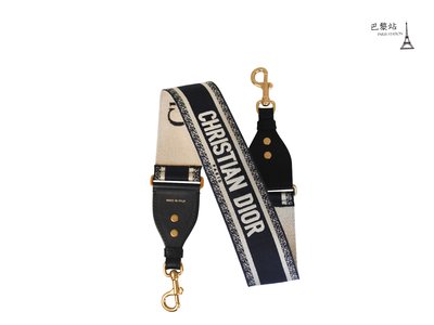 【巴黎站二手名牌專賣店】＊現貨＊Christian Dior 真品＊藍色刺繡字母LOGO 寬版金釦背帶