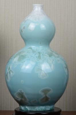 陶瓷藍色結晶釉葫蘆瓶 招財葫蘆造型花瓶陶藝品手工陶瓷瓶 簡約典雅插花花器擺飾陶瓷花瓶禮物居家裝飾瓶