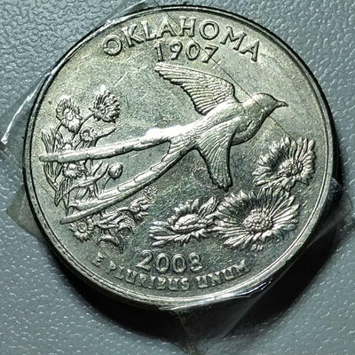 2008年25美分美國俄克拉荷馬州幣紀念幣公園幣外國錢幣22827
