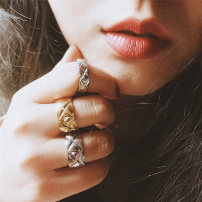 TTyrae FU~CRUSH Ring 經典菱格紋寬窄戒指 皮革紋金屬感男女情侶款對戒指環