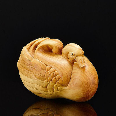 黃楊木雕客廳裝飾雕刻工藝品實木動物文玩小擺件天鵝創意結婚禮品~定金