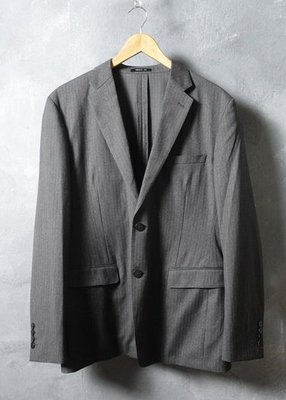 義大利品牌 Cerruti 1881 深灰條紋 純羊毛 復古休閒獵裝外套 54號
