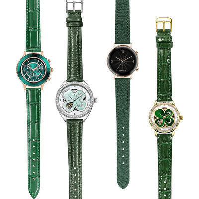 錶帶綠色表帶真皮手表帶男女士通用牛皮軟表鏈手表配件適用華為手環B3B5B6B7 watch GT2/3 Pro保時捷榮耀