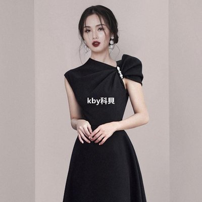HKCP 女裝潮牌黑色禮服裙輕奢晚宴裙小洋裝法式優雅知性女裝赫本風kby科貝