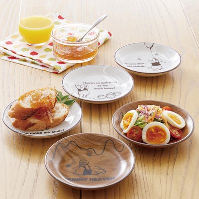 迪士尼Disney《預購》小熊維尼 木紋陶瓷餐盤 點心盤 5入一組~可微波~日本製~心心小舖