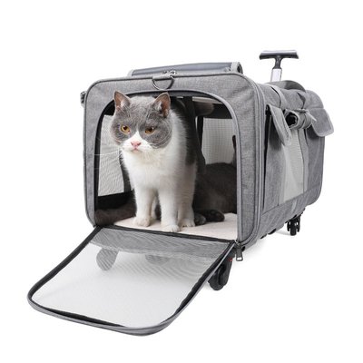 新款貓包 外出便攜寵物拉桿箱可拆卸萬向輪拉桿包 透氣可折疊寵物包 寵物用品 貓用品