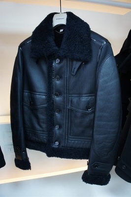 [ 羅崴森林 ] BURBERRY LONDON 秋冬高階新品 黑羔羊皮革飛行員夾克size46