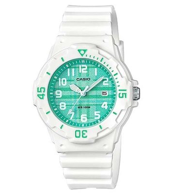 CASIO WATCH 卡西歐小巧淺草綠白混搭潛水風格白色膠帶運動腕錶 型號：LRW-200H-3C【神梭鐘錶】
