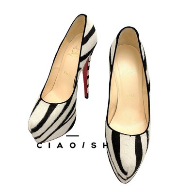 CIAO/SH 名牌精品店 Christin Louboutin黑白斑馬斑馬毛 高防水台細高跟鞋
