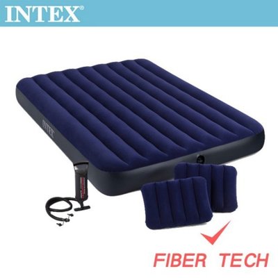 INTEX--經典雙人加大(fiber-tech)充氣床墊-寬152cm-特惠組合(附手壓幫浦+枕頭*2) (64765