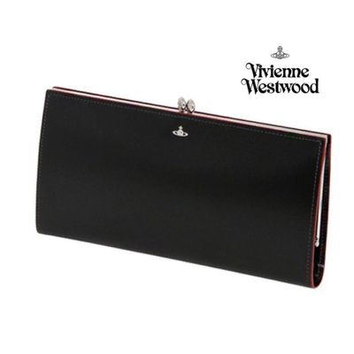 Vivienne Westwood 日本限定款！ ( 黑色 × 紅色）金屬釦型 真皮 長夾 皮夾 錢包｜100%全新正品｜特價