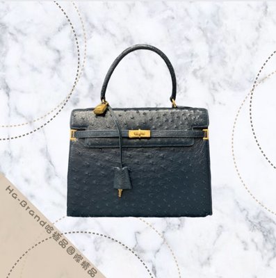 【哈極品】美品《MORABITO莫拉比托 法國奢華品牌 藍色 鴕鳥皮 凱莉包 手提包》