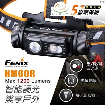 【錸特光電】FENIX HM60R 三光源智能調光戶外頭燈 USB-C充電 18650 紅光 IP68防水 HM65R