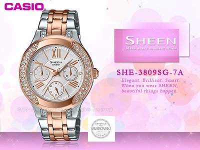 CASIO 卡西歐 手錶專賣店 SHEEN SHE-3809SG-7A 女錶 不鏽鋼錶帶 玫瑰金離子鍍 防水 施華洛世奇