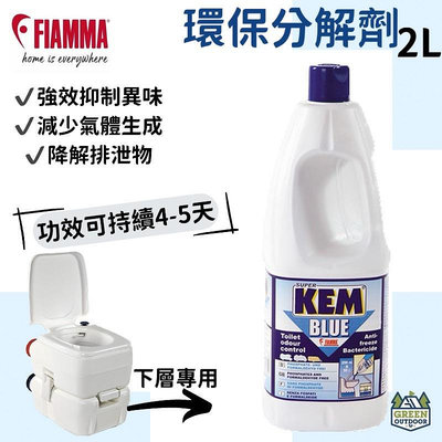 【綠色工場】FIAMMA KEM 行動馬桶環保分解劑 2000ml / 馬桶下層分解除臭 義大利原裝 蘭瓶 分解劑