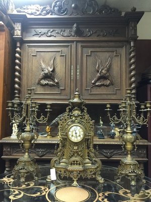 特價 Kienzle 義大利 青銅製 巴洛克 古董鐘 / 古董機械鐘 及 燭台一對 共 3件組