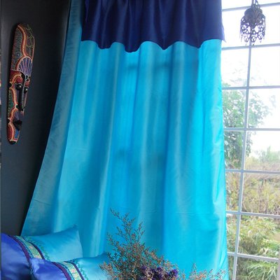 窗戶飄窗地中海風格藍色窗簾布藝成品客廳臥室兒童房落地窗定制