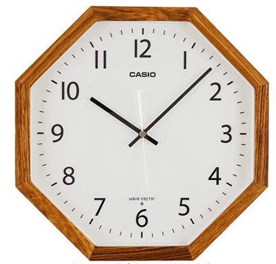 14506A 日本進口 好品質 正品 CASIO卡西歐 木框八角造型掛鐘 牆上木色質感時鐘電波鐘鐘錶送禮禮品