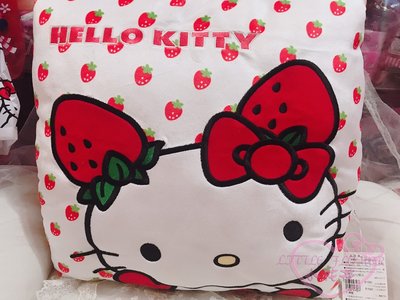 小花花日本精品♥hellokitty凱蒂貓滿版草莓圖案方形靠墊抱枕腰靠枕午安枕午睡枕小枕頭 12304707