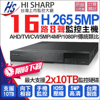 昇銳 H.265 5MP 16路8聲 監控主機 500萬 DVR AHD/TVI/960H 雙硬碟 監視器 6321