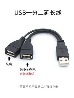 USB短線一分二連接線 一母對兩公usb分線器 數據充電兩不誤 筆記本電腦主機USB線 車載充電線~賣場滿200元出貨~