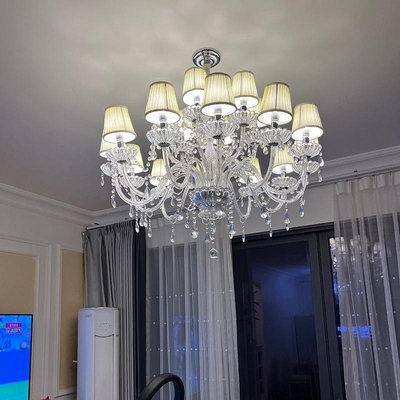 簡約現代水晶吊燈歐式輕奢華蠟燭水晶吊燈帶燈罩LED臥室客廳餐廳