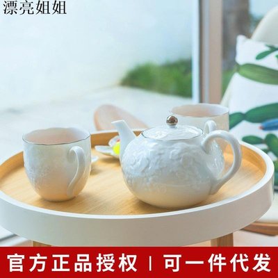 熱銷 進口餐具 日本進口AITO浮雕美濃燒陶瓷茶壺茶杯日式茶具葡萄刻花5件套禮盒