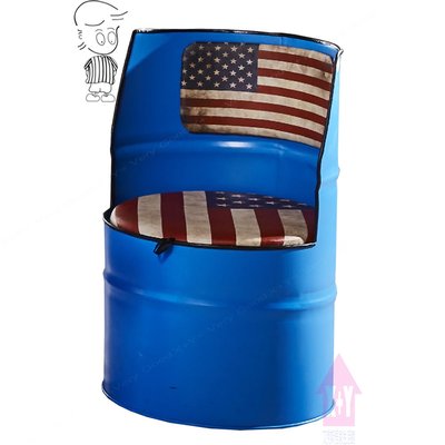 【X+Y】椅子世界   -    現代休閒椅系列-美利亞 藍色油漆桶收納單椅.防鏽鐵桶+合成乳膠透氣PU皮.摩登家具