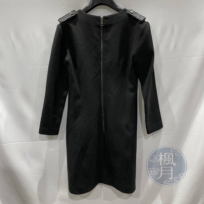 BRAND楓月 BURBERRY 黑色 七分袖 皮革肩線 拉鍊 直筒寬鬆 洋裝 #UK8 女裝 素面洋裝