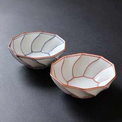 現貨熱銷-日本進口有田波佐見燒洸淋窯手繪十線創意陶瓷家用沙拉碗米飯碗