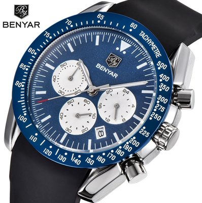 【潮裡潮氣】Benyar賓雅運動戶外三眼皮帶男士手錶手錶男爆款石英腕錶BY-5120