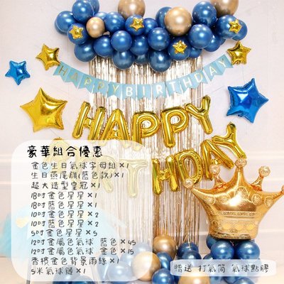 豪華寶石藍色生日派對氣球系列(金屬色澤氣球) 鋁箔氣球 生日派對 生日慶生 氣球生日 數字氣球英文氣球 氣球套裝