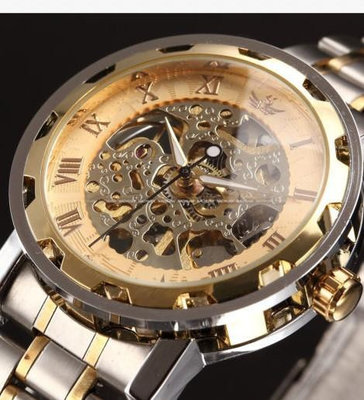 SEWOR思沃奇 機械手錶 間金鋼帶鏤空羅馬字手動機械錶