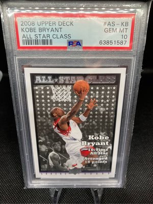 NBA 2008 Kobe Bryant ALL STAR #AS-KB老大全明星鑑定卡PSA 10滿分 背景詹皇