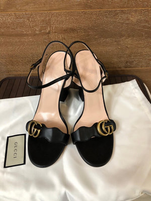 Gucci古馳Marmont系列復古雙G涼鞋女鞋高跟鞋