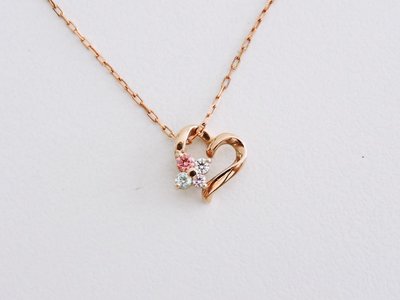 二手 日本專櫃珠寶 10K 玫瑰金 Canal 4°C 4度C 粉紅寶石鑽愛心項鍊 鎖骨練