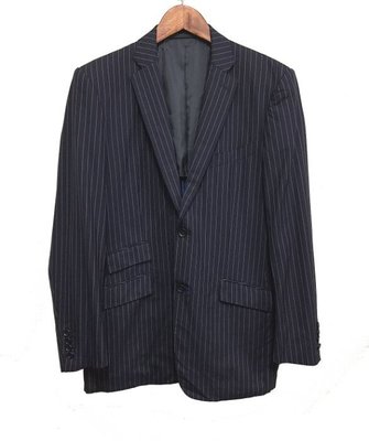 日本製 SELFLEX 成套西裝 slim fit 羊毛 英倫 休閒 時尚 正式 深藍直條紋