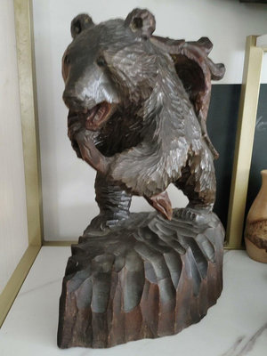 【二手】中古回流北海道原住民雕刻熊背魚木雕擺件  回流 舊貨 收藏 【華夏禦書房】-601