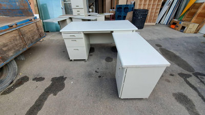 【尚典中古家具】米白側右L型辦公桌 中古.二手.組合式辦公桌.收納辦公桌.L型工作桌.
