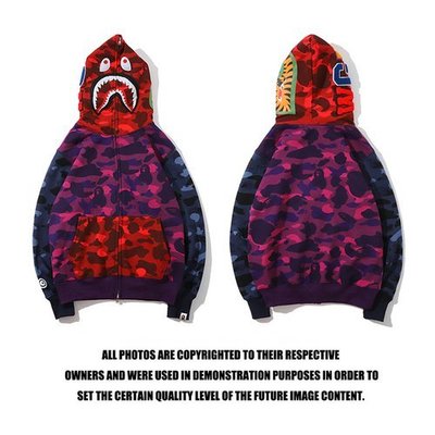 【熱賣精選】BAPE秋冬新款FOG潮牌日系猿猴鯊魚紅紫拼色迷彩開衫拉鏈衛衣外套男女